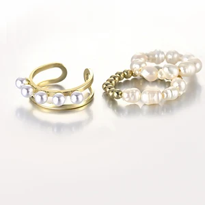 Muxcor Gold Plated Copper Pearl Three-piece Set Jewelry for Girls Fine Jewelry Fancy Jewellery for Ladies Tarnish Free Rings