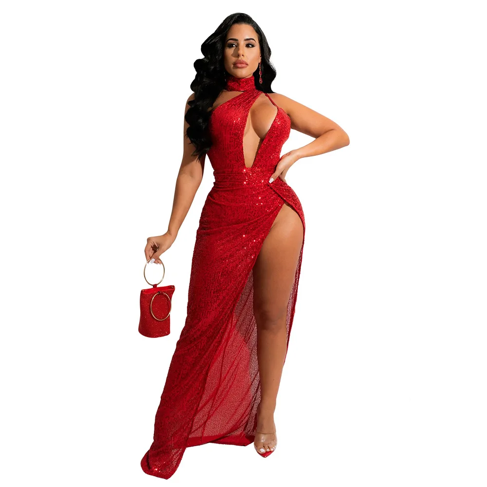 Lady Fashion High Slit Dinner Dress 