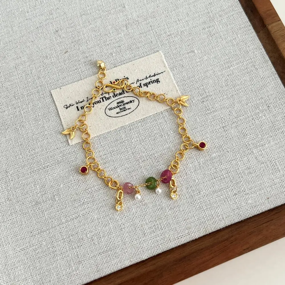 KAKODIY Luxury Gold Plated Adjustable Custom 925 Sterling Silver Women's Natural Tourmaline Bracelet detail 4