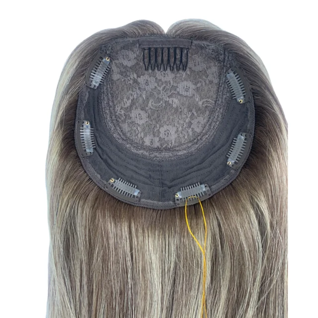 Wholesale European Hair Silk Touppe Highlights Jewish Kosher Topper 18inch Silk Top for White Women