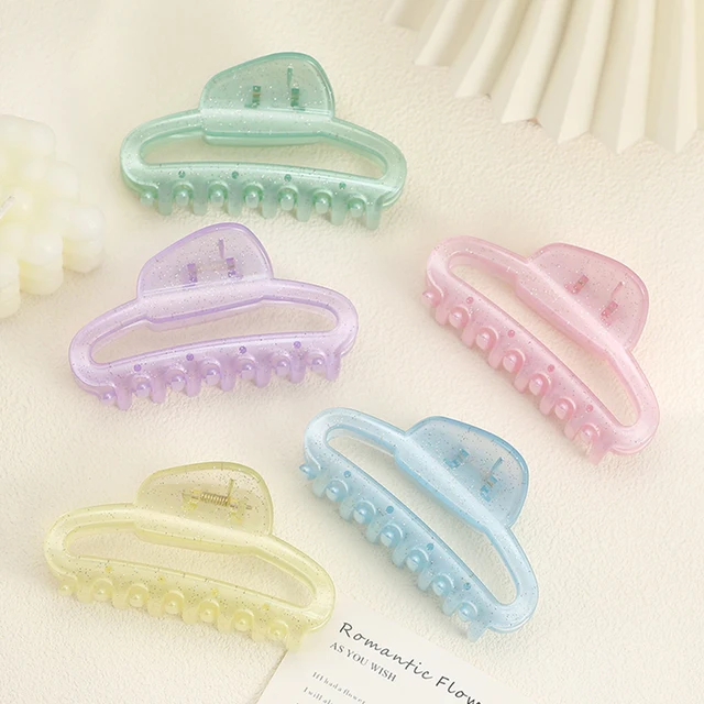 French Style Glitter Hollow Hair Shark Clip New Large Solid Color Cute Women Hair Claw Simple Fashion Candy Color Hair Accessory