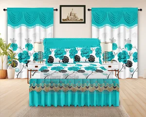 Lace Bed Skirt 5 Pieces Quilted Bedspreads Set with Curtains