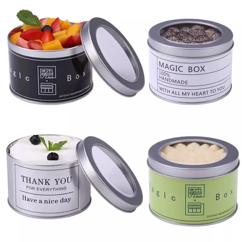 Custom round candle tins metal cookies tea packaging tin box with window