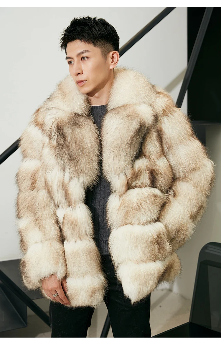 Finland imported SAGA-grade fox fur coat men's 2022 new light luxury hooded fur coat winter