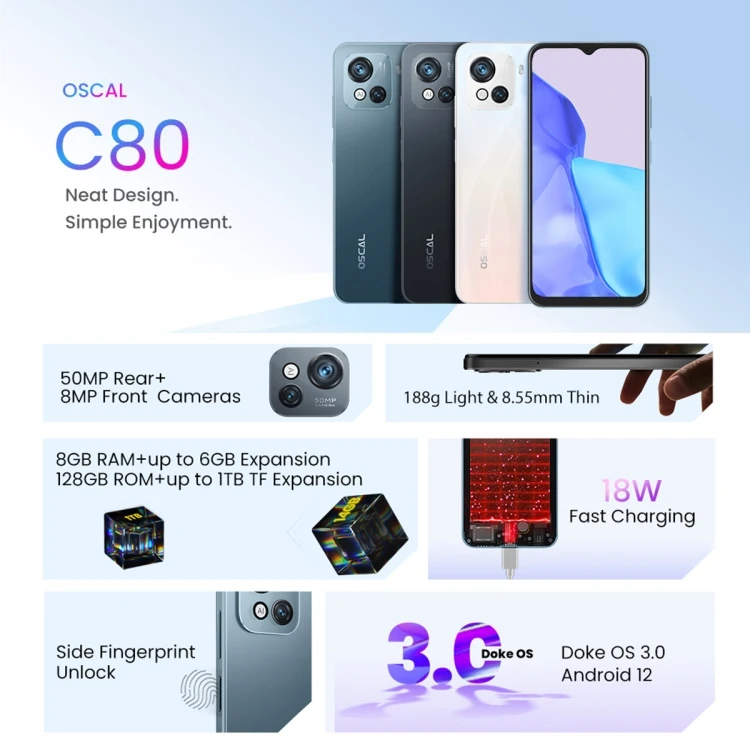 OSCAL C80 SIMフリー 8GB+128GB ホワイト グローバル版 Amazon | OSCAL スマホ C80 SIMフリー LTE通信 オクタコア