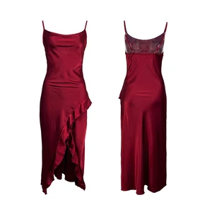 Popular Women Sleeveless Sexy Tight Evening Satin Asymmetrical Hem Casual Fashion Women Satin Fabric MIDI Women Dress