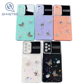 High Quality  Dripping Adhesive Products  Butterfly Shining  Large Window Phone Case For Samsung S22 S23 S24
