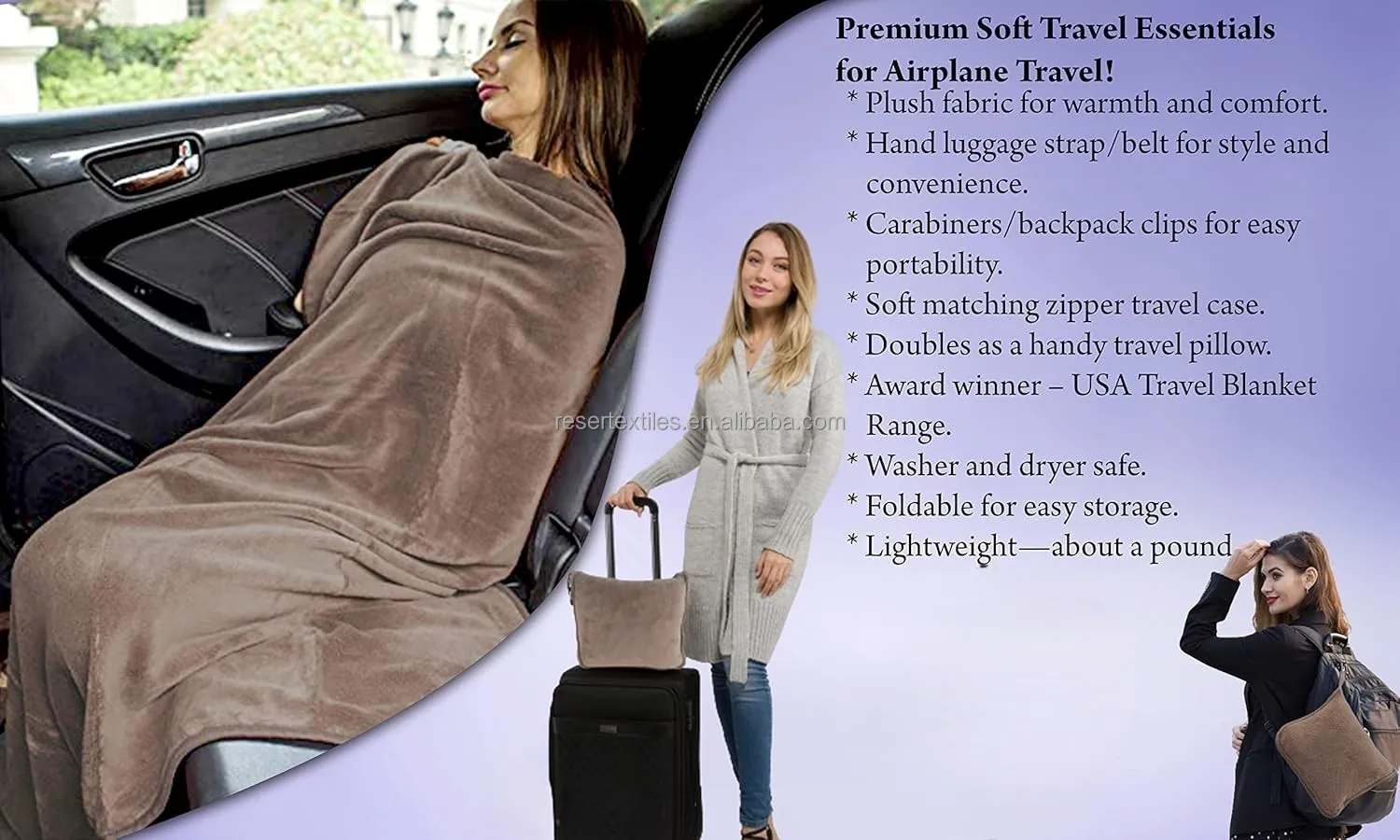 Travel Blanket Pillow Airplane Compact Packable 100% Polyester Eco-Friendly Four Seasons Flight Essentials Car Travelers Gifts
