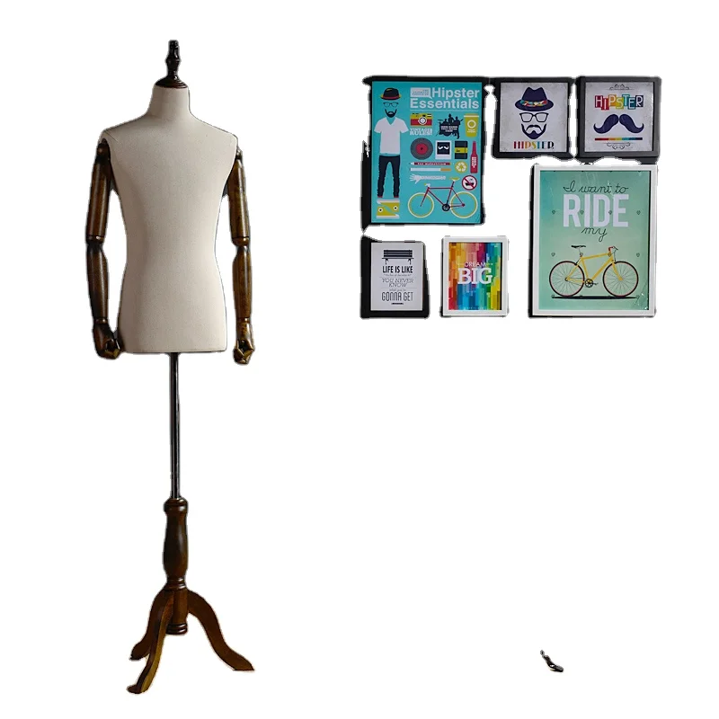 Model Prop Male Bust Cloth Model Real Wooden Hand Fashion Costume Display Props Hangers Male Model