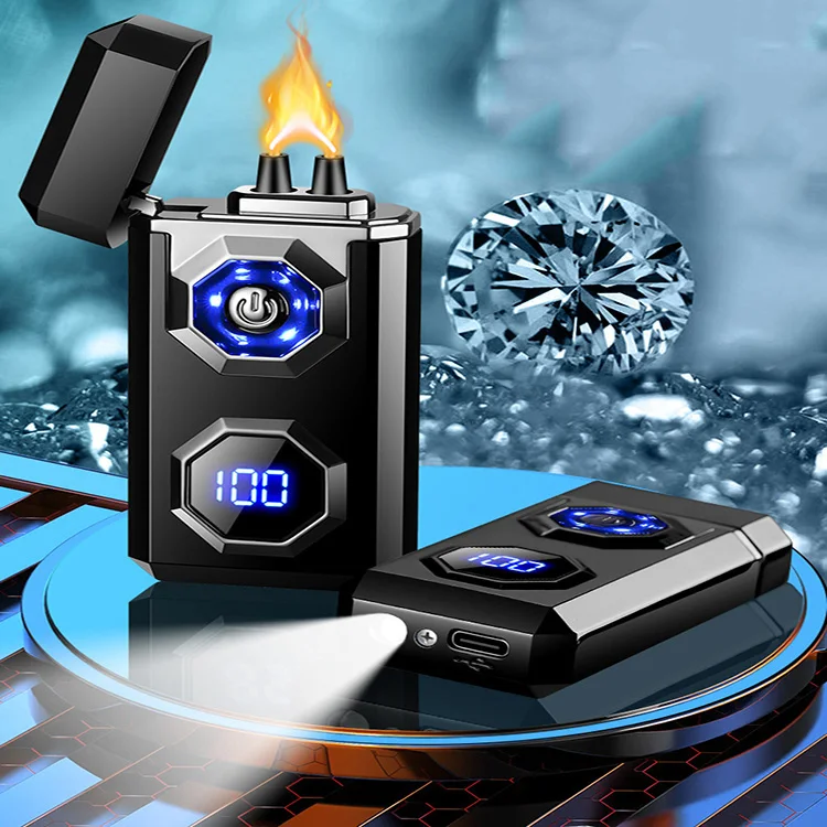 New Windproof Dual Arc Lighter With Digital Power Display Lighting Type-C Fast Electricity Lighter
