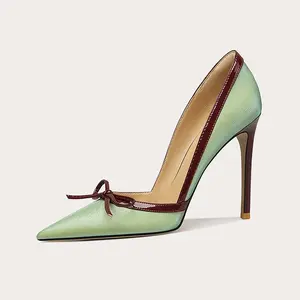 Women's Casual Elegant Comfortable Green Pumps Pointed Toe High Heels Slip-On Closure TPR Outsole Lining