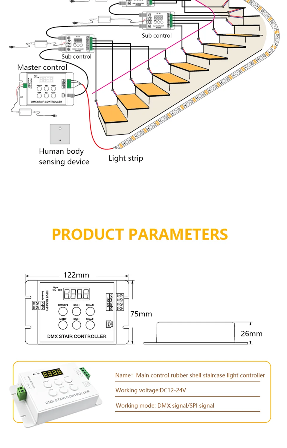 Rubber Shell Staircase Light Controller Led Dmx Spi Motion Sensor Dc12 ...