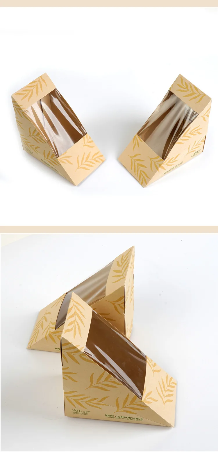 Bamboo Paper Sandwich Box Triangle Bakery Cake Bread Boxes Cheese Sandwiches Pastry Food Packaging Boxes details