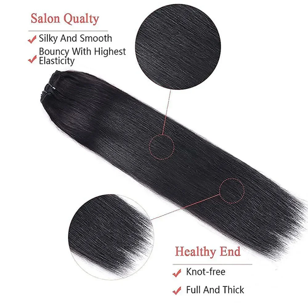 Clip In Human Hair Extensions Natural Black Set For Added Volume_voghion.com