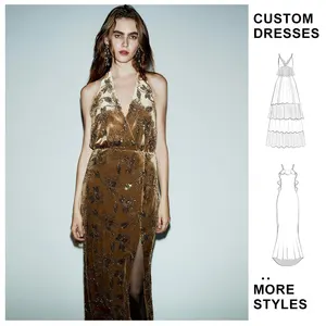 Custom Elegant Dresses for Women Winter New Women's Casual Anti-Static Halter Neck Sequin Sexy V-Neck Velvet Midi Dress