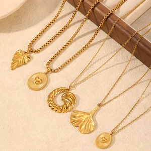 2026 New Designs Dainty Stainless Steel Jewelry Leaf Thread Trendy Pendant 18K Gold Plated Link Chain Party Necklace