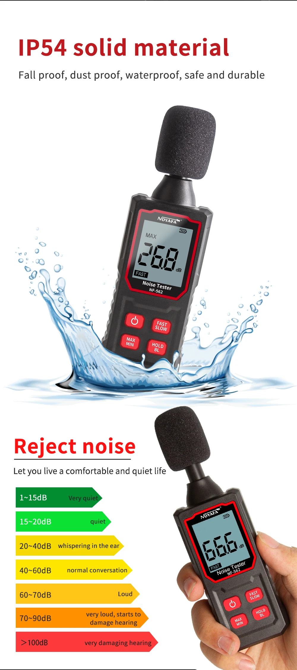 Noyafa Nf562 Digital Sound Level Meter Decibel Tester Condenser
