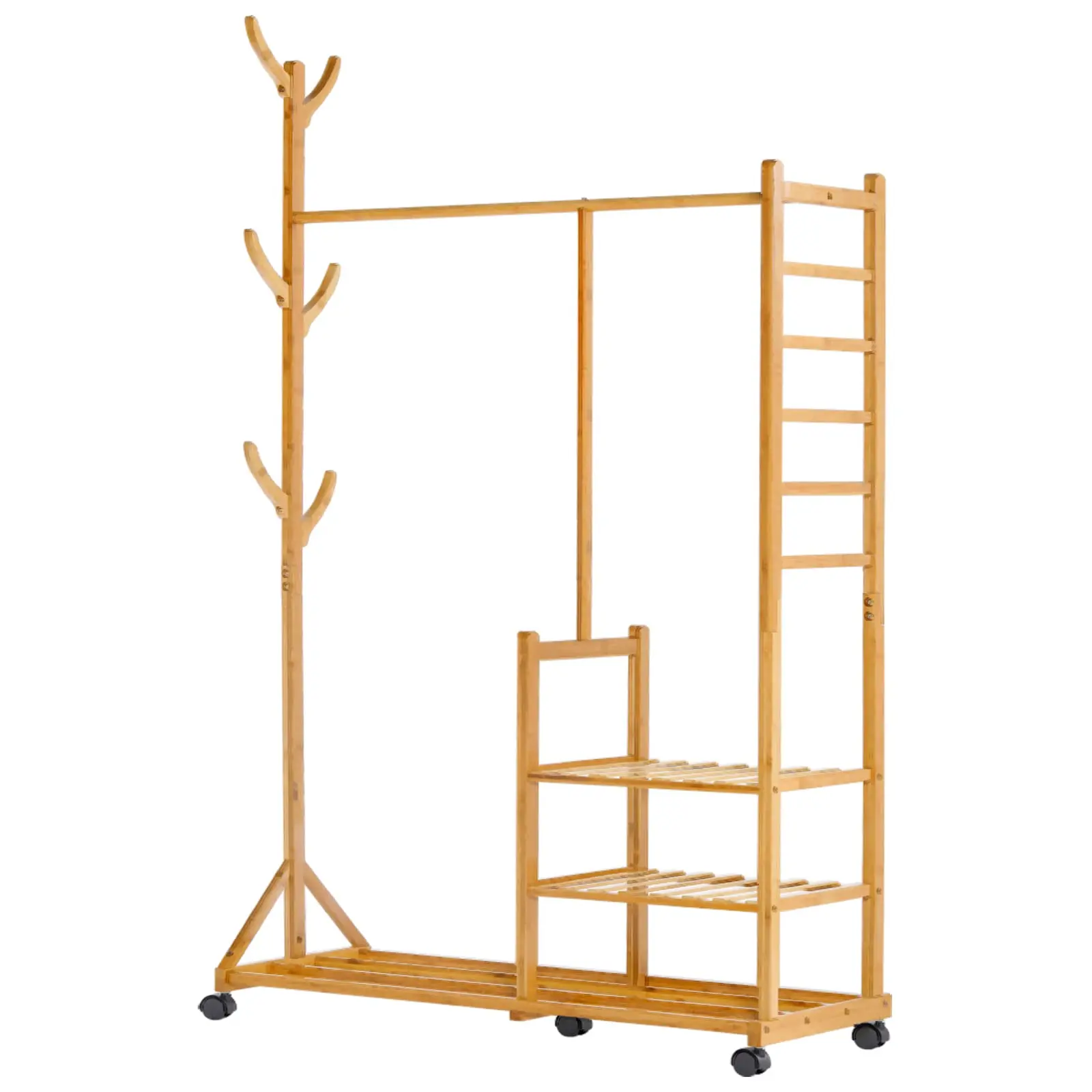 Removable Display Bamboo Clothes Rails Coat Rack Free Standing Garment