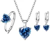 Ensemble 3 pièces diamant bleu-boucles d'oreilles-collier-bague