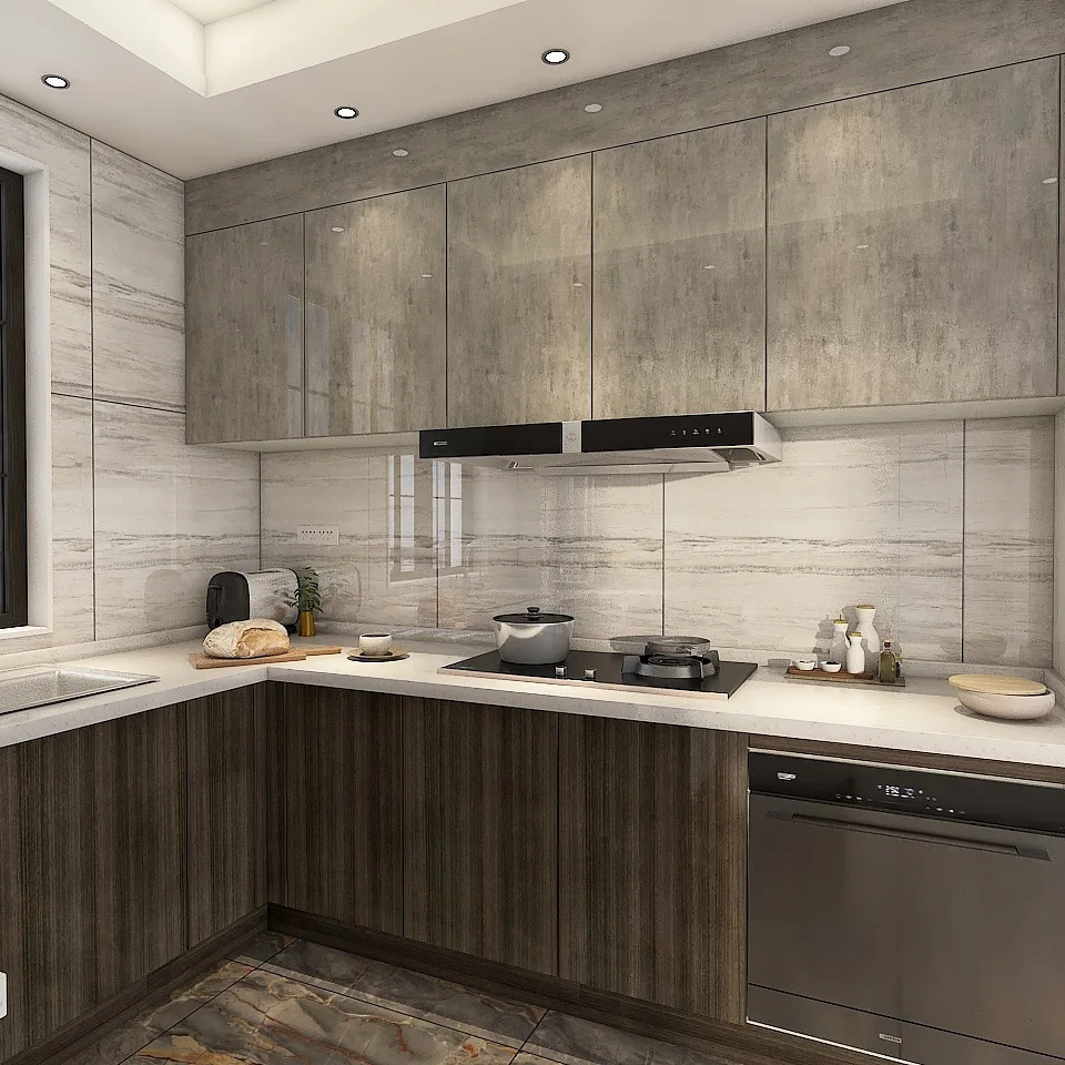 Modern Design Modular Kitchen Cabinets Custom Laminate and Glass ...