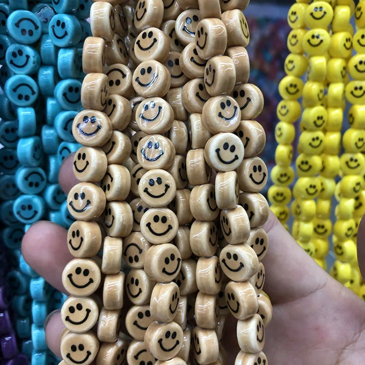 CC1897 Hand Painted Multicolored  Beads Ceramic Porcelain Happy Double  Face Beads Chinoiserie China Style
