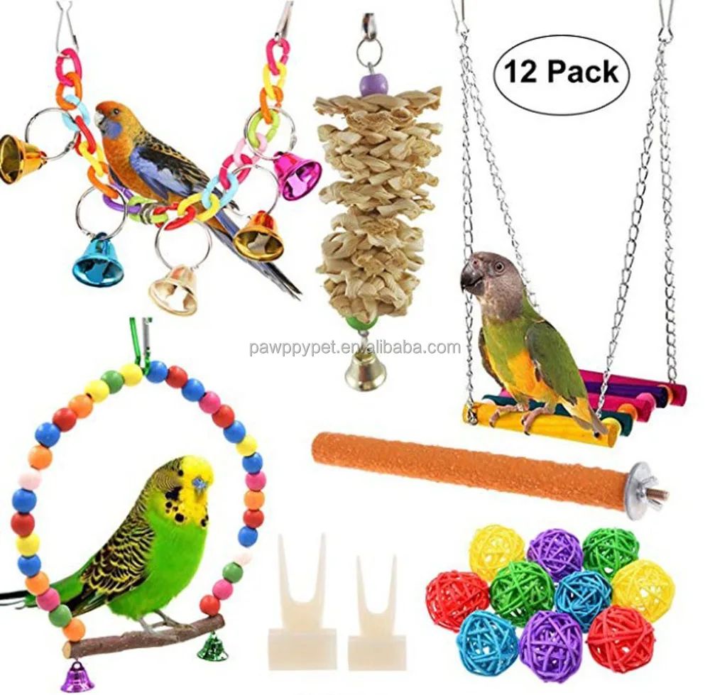 6 Pieces Birds Parakeets Cockatiels Conures Ladder Bell Play Chew Toys 