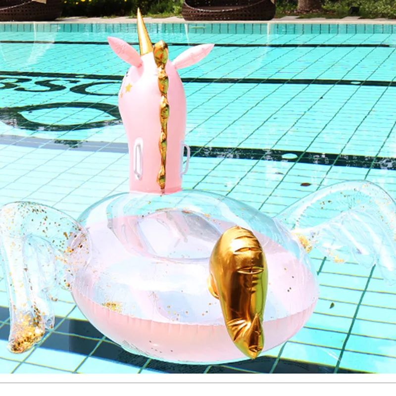 YJ Summer Outdoor Pool Float Portable Pink Sequined Unicorn Inflatable Ride-on for Kids for Swimming Pool Use