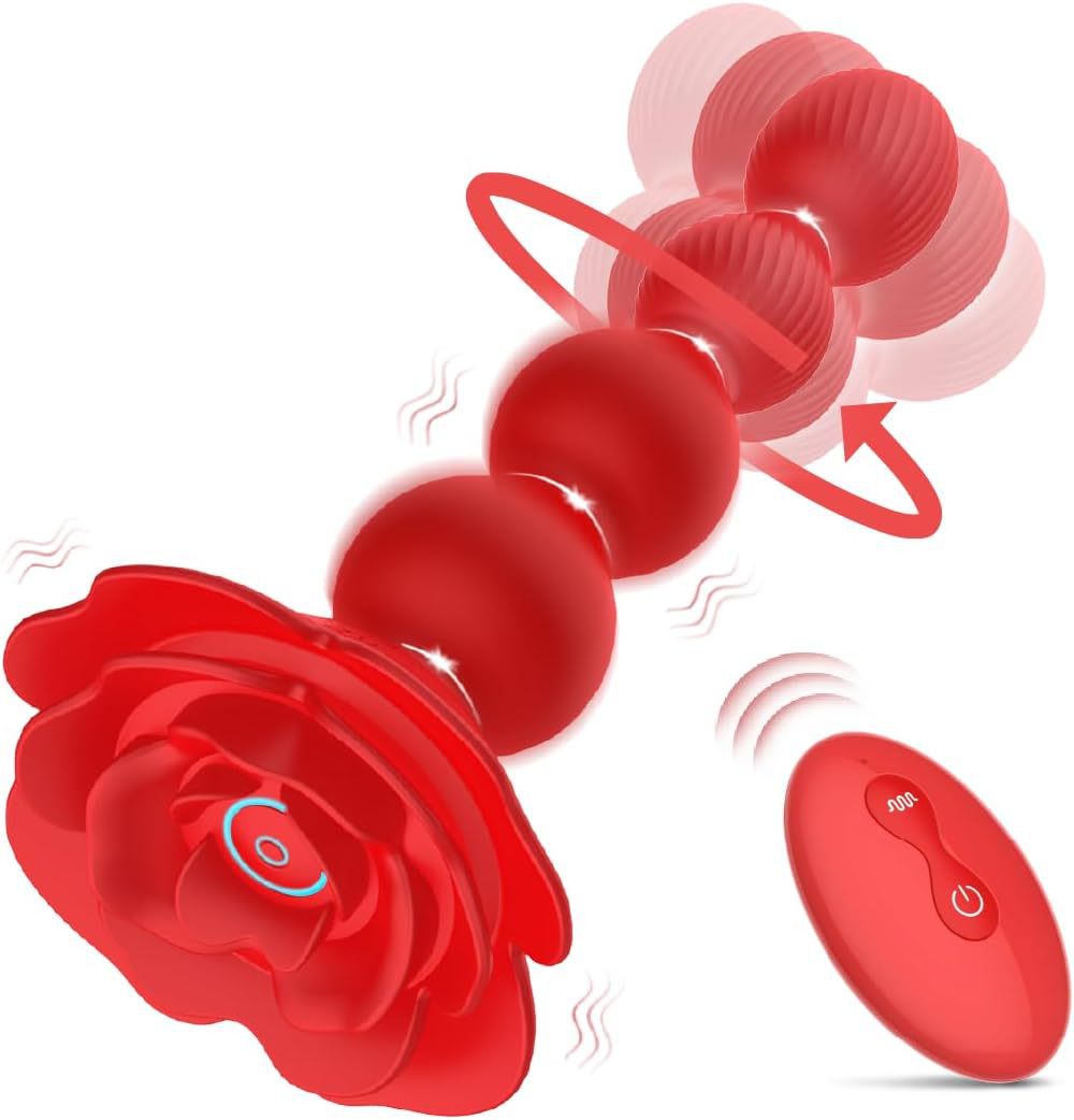 Silicone Anal Beads Butt Plug With 10 Rotate Twist Vibrating Modes Remote Control Prostate Massager Rose Toy For Anal Sex Toys_voghion.com