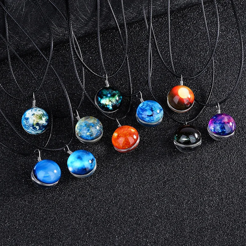 2025 Luminous Manga Nebula Space Universe Starry Sky Galaxy Rope Chain Glowing Glass Ball Necklace