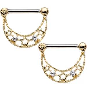 14G Stainless Steel Nipple Ring Gold Plated Clicker Piercing Jewelry Trendy Design Fashion Body Jewelry for Women Men