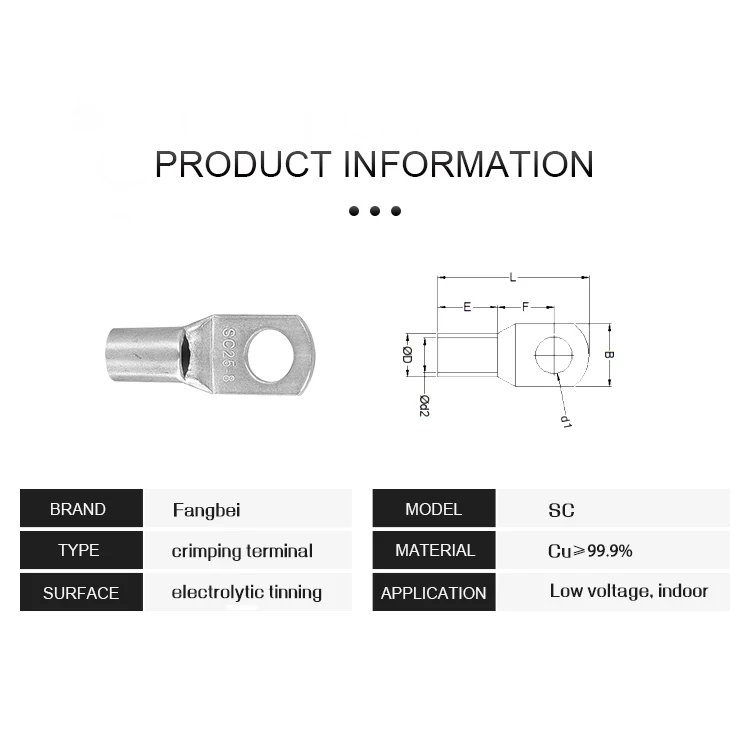 Open Mouth Copper Ot Series Nose Ot A Type Wire Lug Sc Copper Nose Cable Connector Crimp