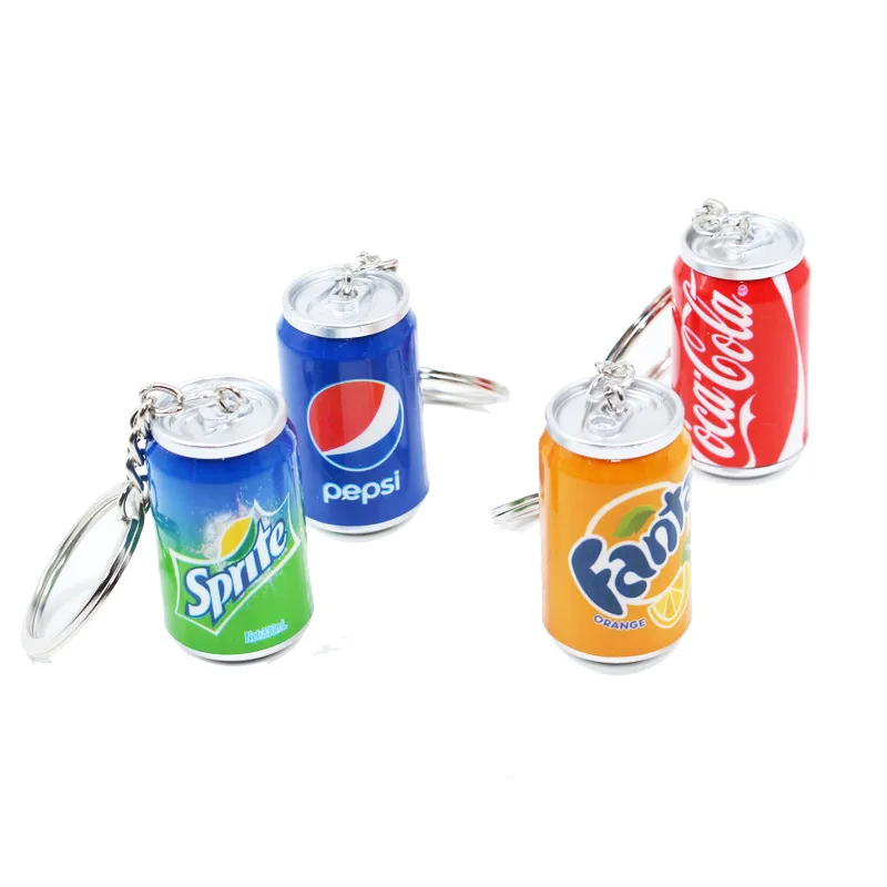 Wholesale Simulation Mini Can Keychain Pendant Creative Cola Sprite Beverage Bottle Rubber Keychains for School Bag Key Pendant