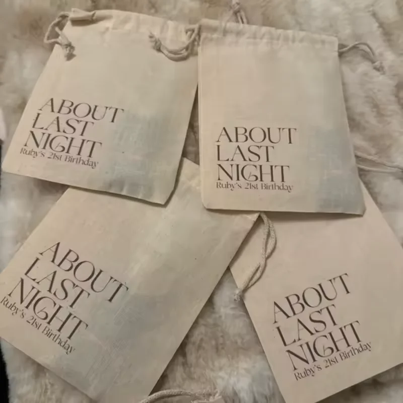 Personalize Customized logo Recycled Natural Canvas Cotton Drawstring Bag Pouch Small Muslin White Cloth Double String Bag details