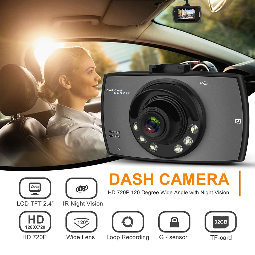 2.4 Dash Camera for Cars Full HD 1080P with Night Vision G Sensor