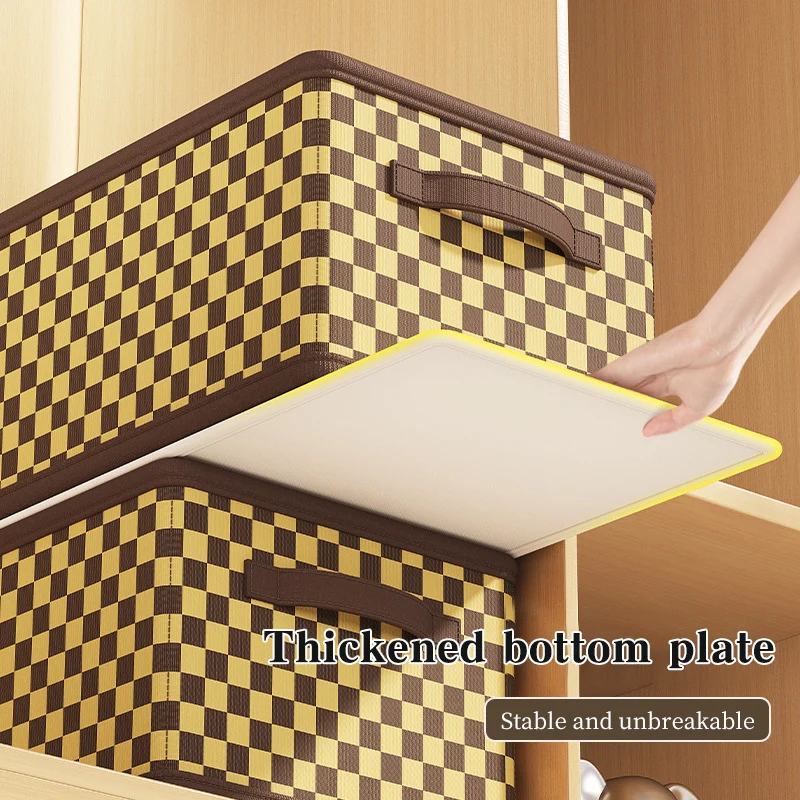 Checkered Thickened Storage Basket with Handles Collapsible Storage Box for Clothes Foldable Organizers Closet Accessories