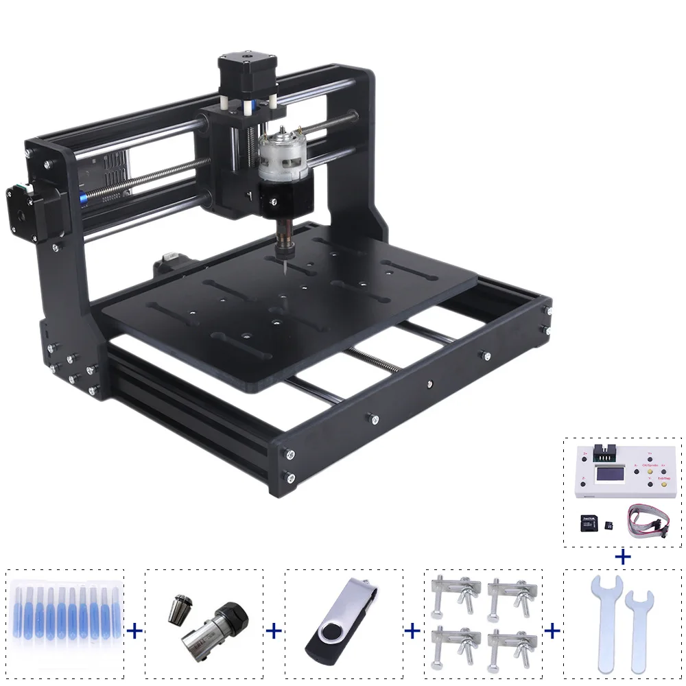 TEBAK Mini 3 Axis Pcb Milling Machine Cnc 3020 Laser Cutting Machine Wood Router With Offline GRBL Control for Engraving Wood
