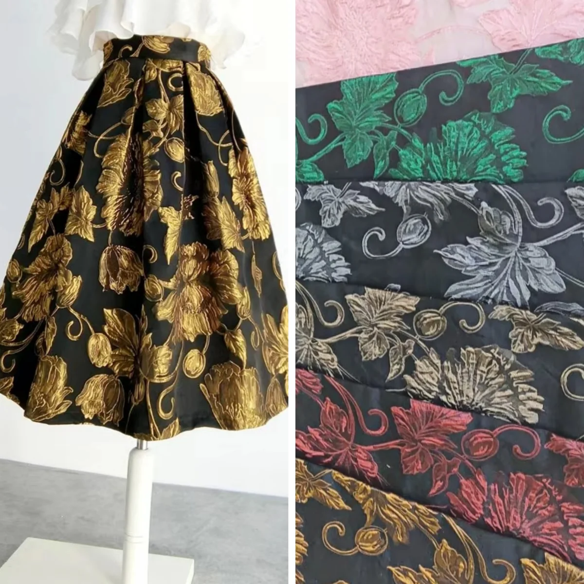 178gsm Floral Design Custom Color  Woven Brocade Jacquard Outcoat Clothing Fabric