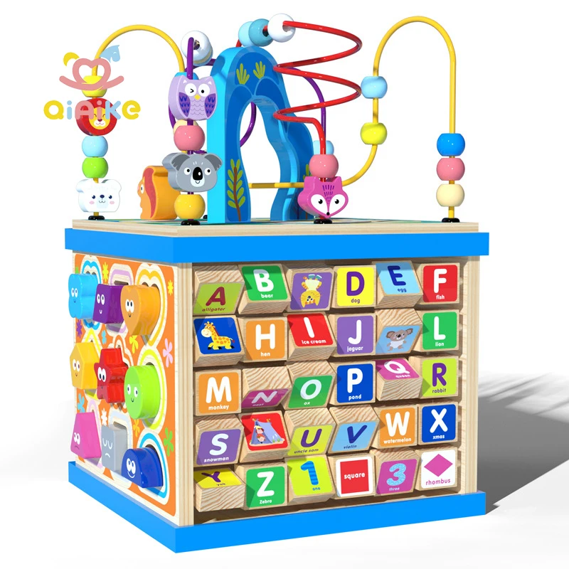 Большой многофункциональный деревянный лабиринт-счеты Монтессори, шкатулка-сокровищница, кубик с развивающими заданиями для раннего обучения и развития интеллекта, детские обучающие игрушки