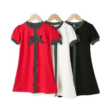 New Arrivals Brands Little Girl Cute Casual Dress Short Sleeve Crew Neck Streetwear Summer Shirt Girls Dress