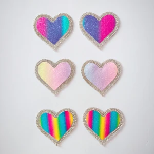 Gradient Color Heart Shape Breast Petals Rhinestone Glitter Fabric Sexy Breast Sticker Reusable Silicone Adhesive Nipple Cover