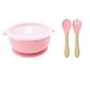Short ear silicone bowl with spoon fork-pink