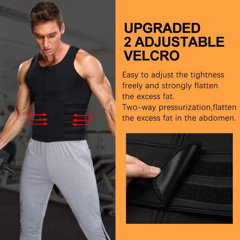 Sauna Waist Trainer Corset Vest for Men Weight Loss Sweat Vest Double Tummy  Control Trimmer Belts Neoprene Workout Body