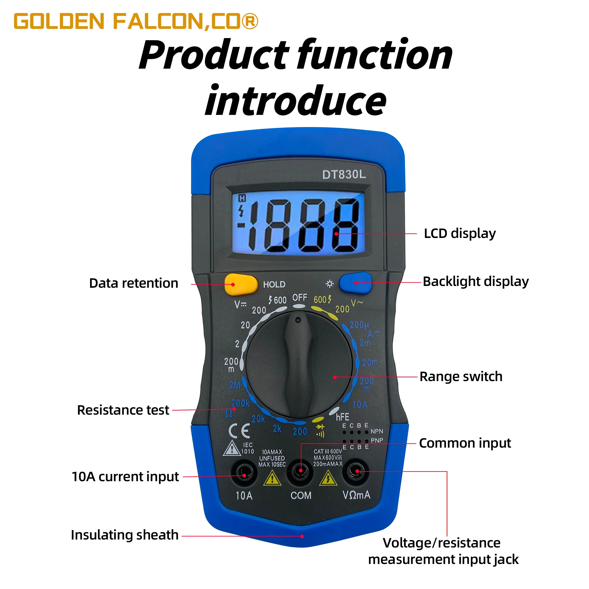 Professional Handheld Digital 1999 Counts Capacitance Meter LCD Digital Multimeter Voltmeter Ammeter Ohmmeter DT830L