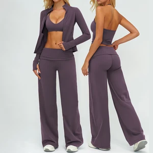 New Slim Fitness Active Wear Set High Elastic Quick Dry Jacket Workout Clothing Sports Gym Yoga Sets