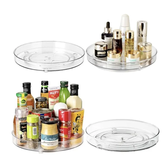 Best Selling Plastic Lazy Susan Rotating Turntable Food Storage Container for Cabinets Clear Plastic Turntable Organizer 0101