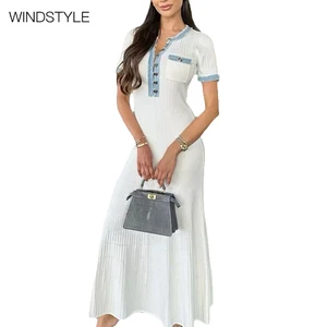 High-Grade Puff-Sleeve Skater Dress Translucent Spandex Knee-Length Half-Open Neck Casual Available