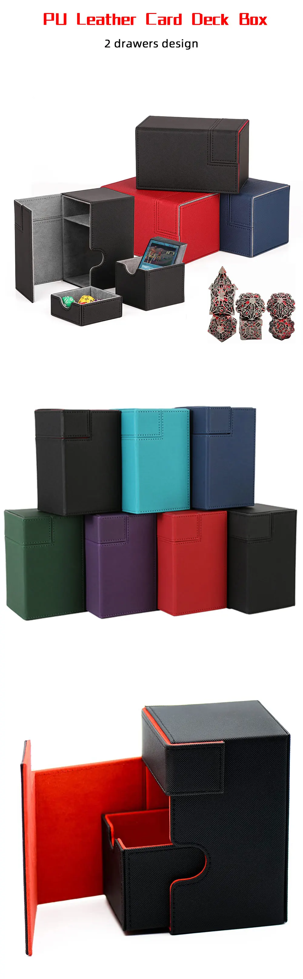 Hot Sale Card Deck Box 2 Drawer Design With Dice Tray Trading Card Case