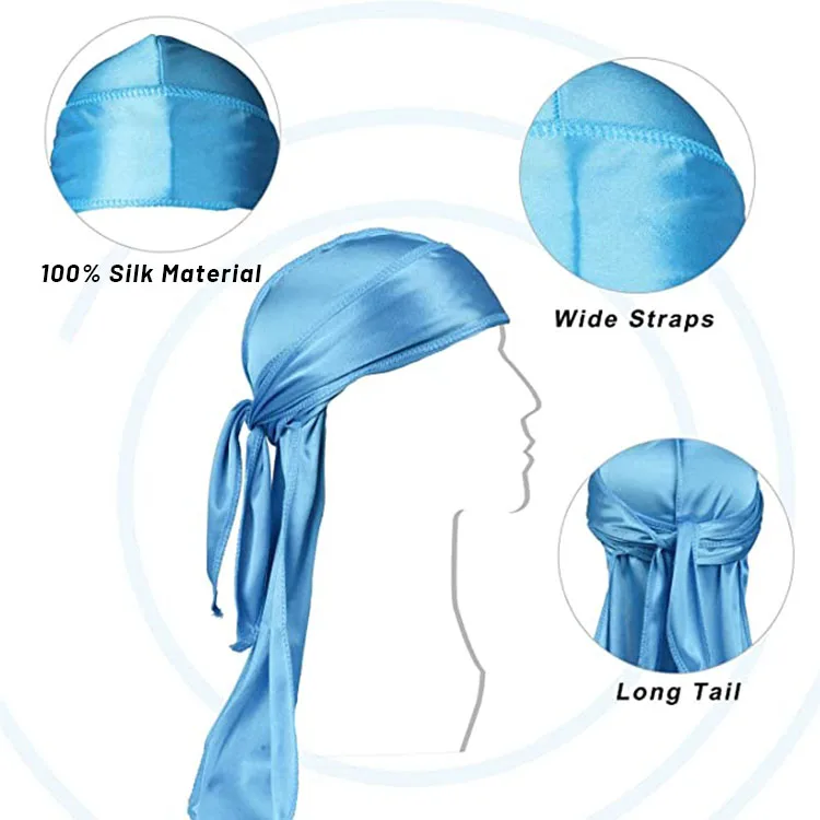 Custom logo High Quality Men Pure Silk Bonnets and Durags Luxury 100% Mulberry for Women