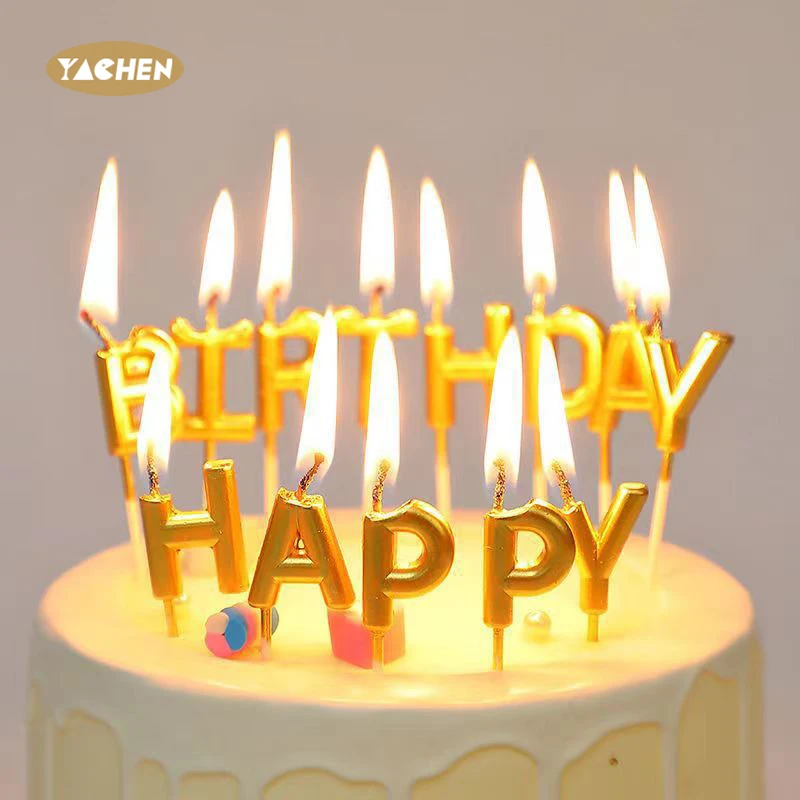 Yachen New Arrival Party Cake Decorations 13pcs/pack Sparkling Happy Birthday Letters Cake Candles Set