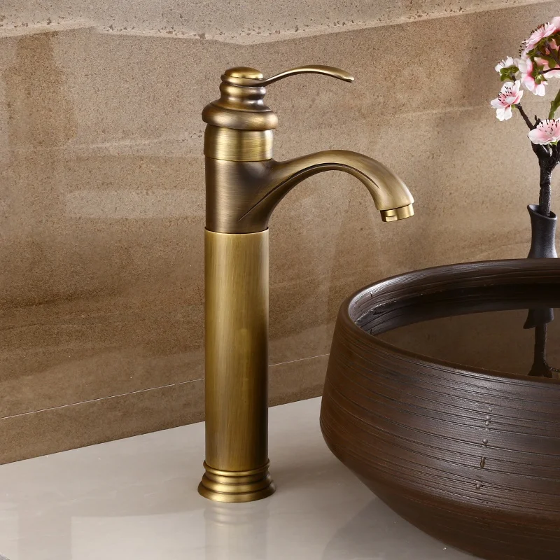 Antique Copper Bathroom Basin Faucet Cold and Hot Water Mixer Tap Sink Faucet Deck Mounted Single Handle Bathroom Faucet